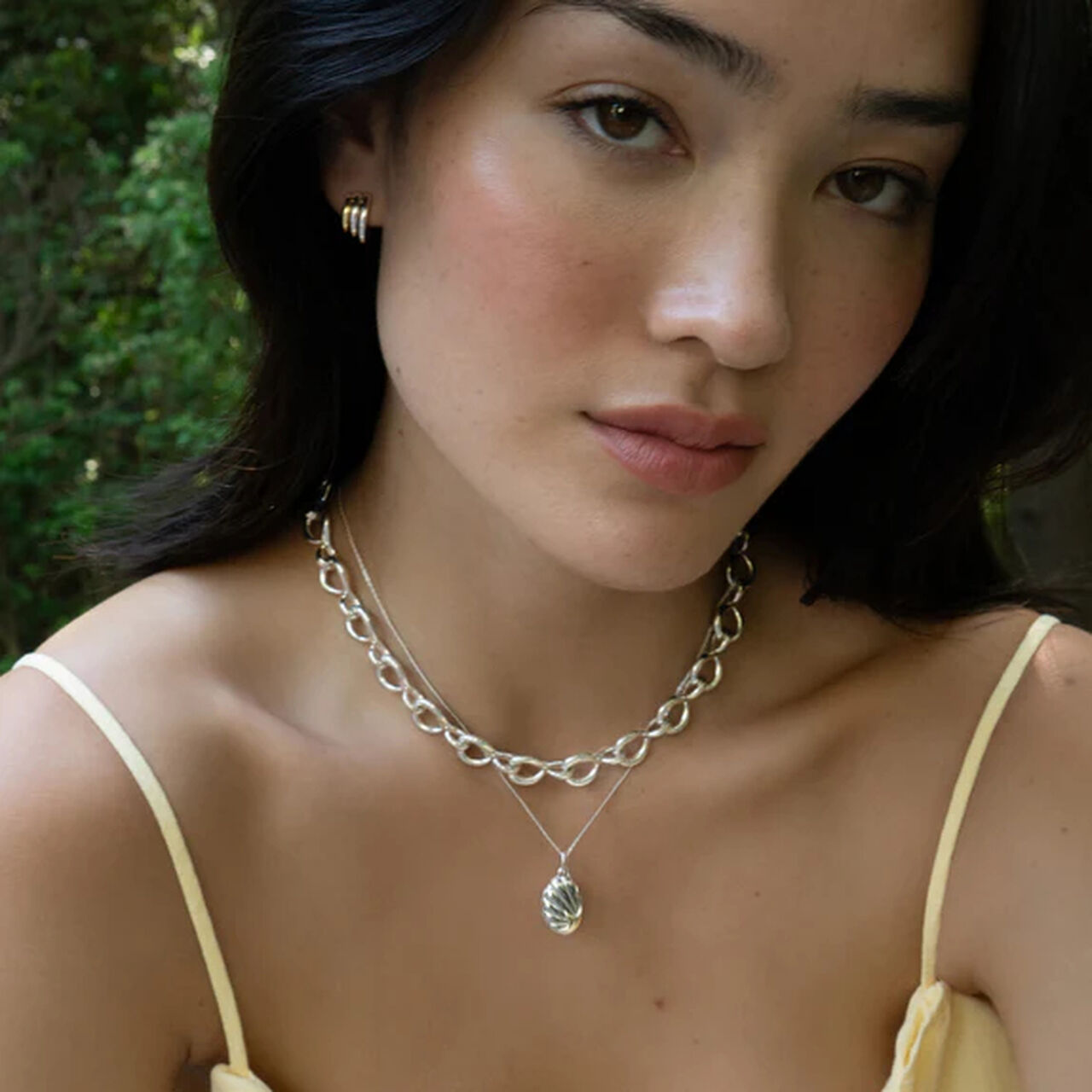 Monica Rich Kosann Classic Lockets Silver and Yellow Gold Neptune Shell Pendant on model image number 1